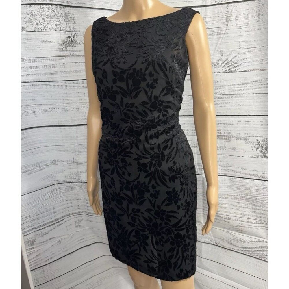 Ann Taylor Dress Black Velvet Sleeveless Open Back Mini Goth Y2K Sz 4 Floral EUC - Picture 1 of 15